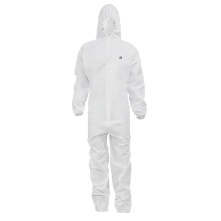 Ge Disposable Coverallss, Hooded, S, Microporous Material, Elastic Wrist, Boots Ankle, White GW904S